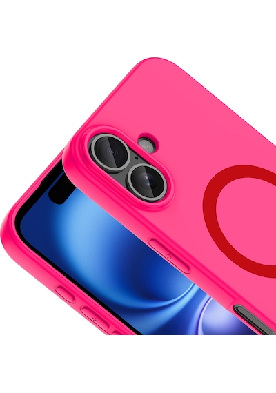 Maks Technology iPhone Uyumlu 16 Kılıf M-safe Şarj Özellikli Mkst Aris Silikon Kapak - Koyu Pembe