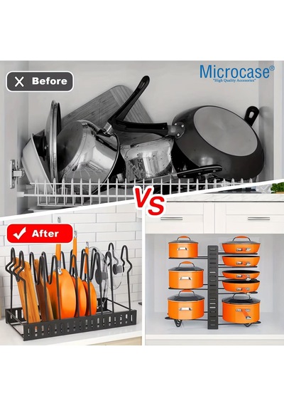 Microcase Çok Amaçlı Tencere Tava Vs Ürünler İçin Düzenleyici Metal Raflık - Al5048 Siyah