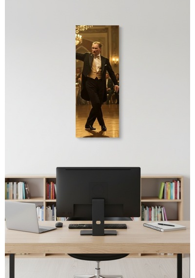 Zeybek Oynayan Atatürk Tablosu - 25x60 Cm Çerçeveli Uv Baskı - Atatürk Köşesi, Ofis, Ev Dekoru