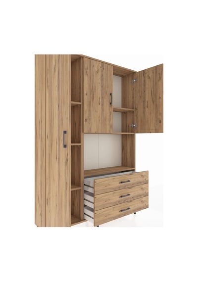 Arges Dolap 6 Raflı 3 Çekmeceli 3 Kapaklı 132x30x195 Çam-çam/çam Çam