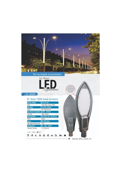 150w Led Yol Sokak Armatür Dls Park Bahçe Çevre Site Bina Dış Mek N11.143