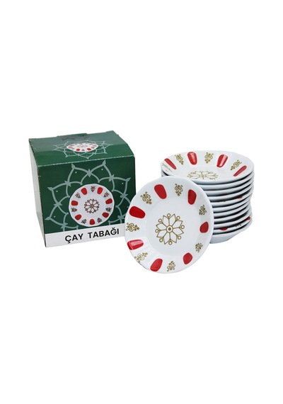 Aslan-142k Çay Tabak Melamin Kırmızı Beyaz Lüx - 12'li Paket Diğer