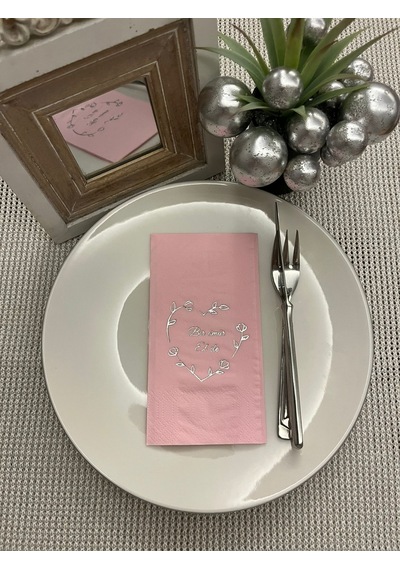 Gümüş Yaldızlı Pembe Bir Ömür El Ele Peçete 16 Adet