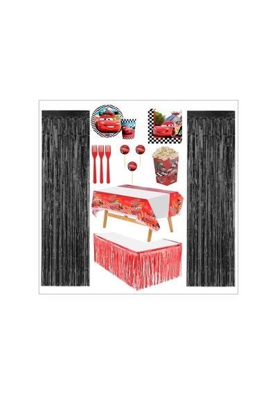Cars, Arabalar , Şimşek Mcqueen Tabak, Bardak, Mısır Kutusu, Peçete, Çatal, Kürdan, Fon Perde, Masa Örtüsü, Masa Eteği