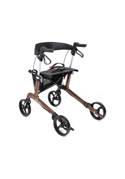Rolatör Yürüteç Kahverengi Carbon Fiber Şase, Katlanabilir Oturaklı Sepetli Spirit X4