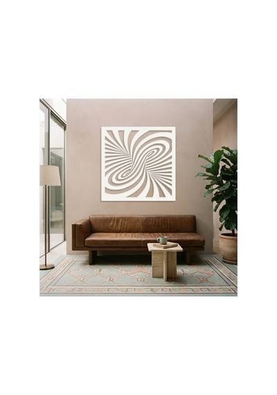 Optik İllüzyon Metal Duvar Tablosu - Metal Duvar Sanatı - Duvar Dekoru - 75 X 75 Cm Beyaz