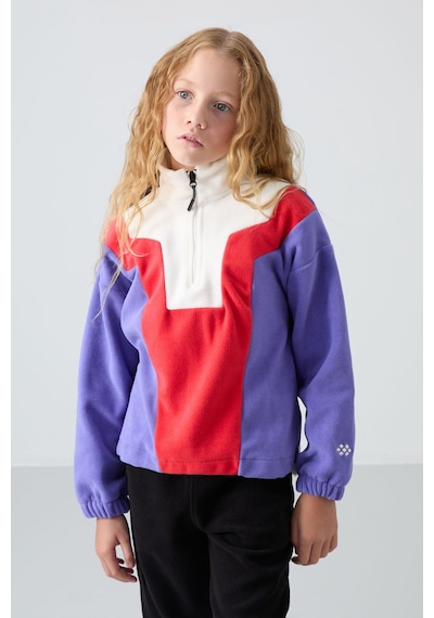 Tommy Life Eflatun Kalın Yumuşak Dokulu Oversize Nakışlı Polar Kız Çocuk Sweatshirt - 75153 Eflatun
