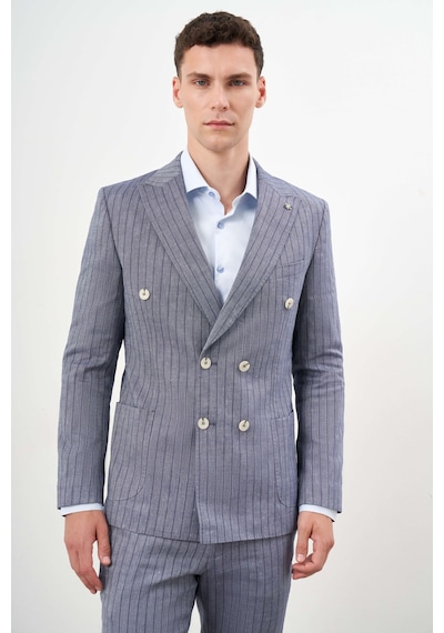 Morven Erkek Lacivert Keten Trend Kruvaze Slim Fit Sivri Yaka Takım Elbise 24ys001011200 Lacivert
