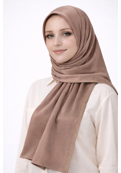 Mim Eşarp Mısırlı Eşarpları Taşlı Jan Jan Abiye Şal 75x190 Cm Kahverengi