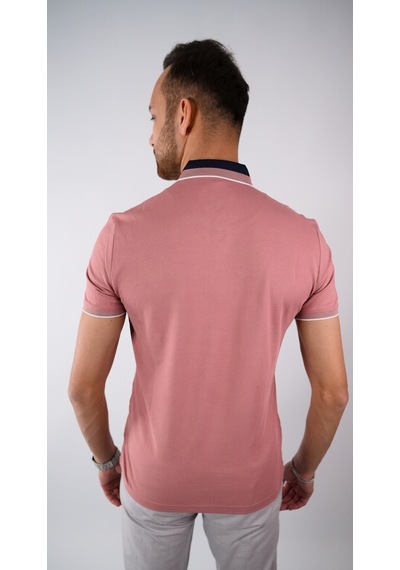 Triko Yaka Yakası Düğmeli Erkek Yakalı Tshirt Gülkurusu