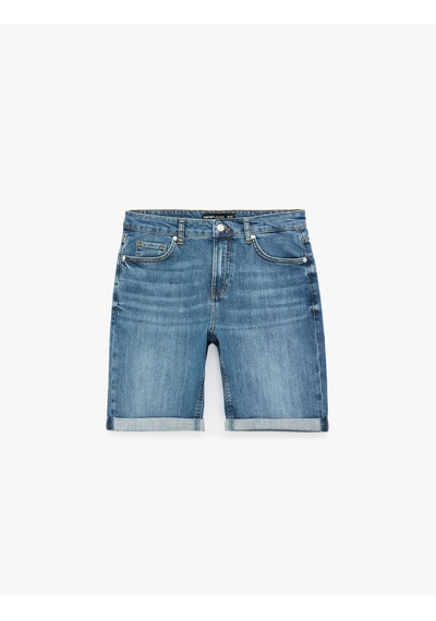 Koton Normal Bel Pamuklu Bermuda Slim Fit Jean Şort Koyu İndigo 6sam40285nd