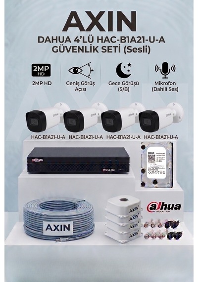 4 Kameralı Bullet Güvenlik Kamera Seti - Mikrofonlu Sesli , 500 Gb Hdd, 4 Kanal Xvr, Gece Görüşlü
