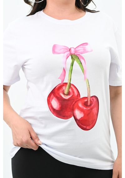 Kadın Büyük Beden Kiraz Baskılı T-shirt 1785-24 001