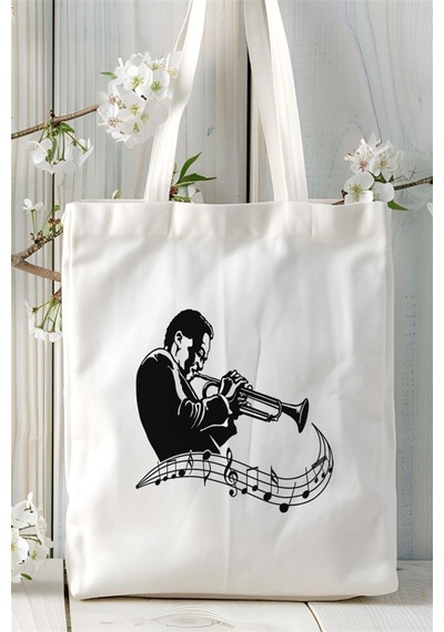 Art Hediye Jazz Baskılı Bez Çanta Kişiye Özel Model 4 Çok Renkli