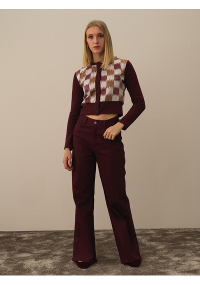 Xint Bordo Pamuk Dokulu Oversize Pantolon 201210