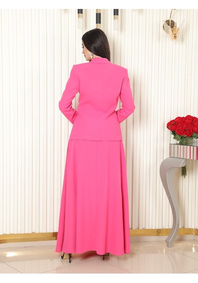 Lovelf Broş Detay Krep Etekli Takım Pembe