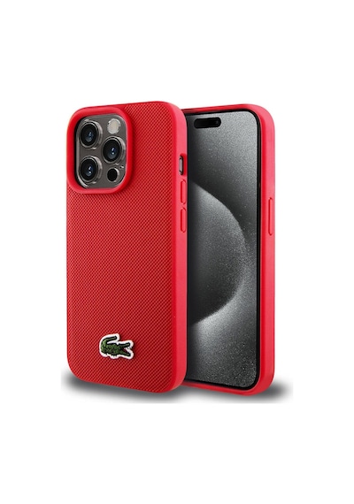 Apple Uyumlu iPhone 15 Pro Kılıf Lacoste Lisanslı Pu Pike Desenli İkonik Timsah Dokuma Logolu Kapak