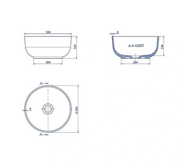 Turkuaz Aqua Tezgahüstü Lavabo Ø33 Cm Beyaz