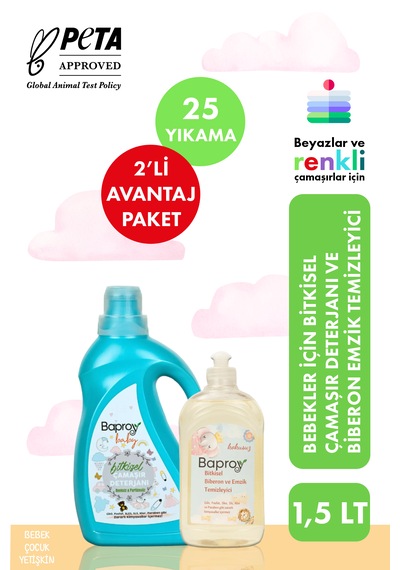 Baproy %100 Doğal Bebekler Için Bitkisel Çamaşır Deterjanı 1 Lt Bitkisel Biberon Emzik Temizleyici 500 Ml