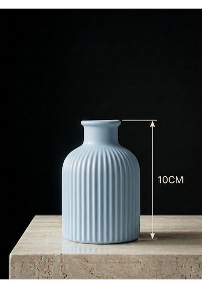 Premium - Light Blue - 10cm - Kendinden Kokulu - Çizgili Pampas Vazosu