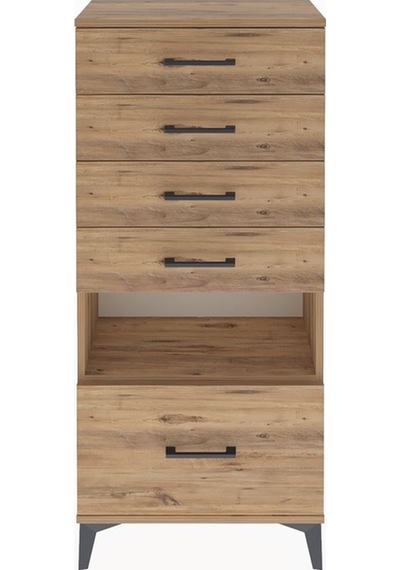 Arges Dolap Tek Raflı 5 Çekmeceli 60x30x134 Çam-çam Çam