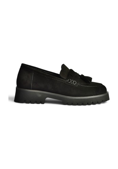 Fox Shoes Z944014461 Siyah Süet Kalın Tabanlı Püsküllü Loafer Ayakkabı