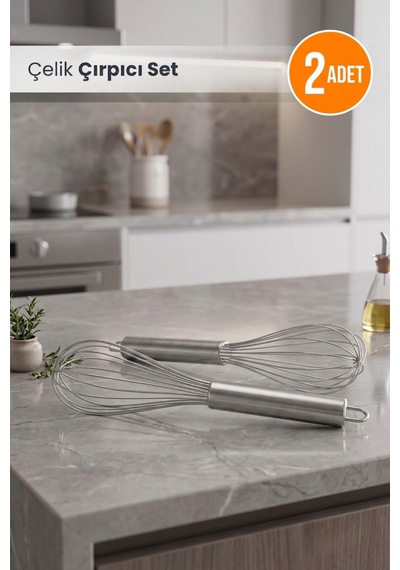2'li Çelik Lüx Çırpıcı Set 25 Cm Krom