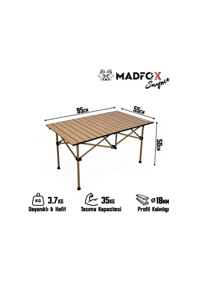 Madfox Surface Katlanır Kamp Masası Büyük Boy Kahverengi