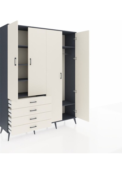 Hyperion Gardrop 6 Raflı 4 Çekmeceli Tek Askılı 176x44x221 Antrasit-aytaşı Aytaşı Hyperion Gardrop 6 Raflı 4 Çekmeceli Tek Askılı 176x44x221 Antrasit-aytaşı Aytaşı