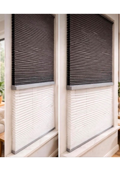 Honeycomb Bal Peteği Çiftli Sistem Gece-gündüz %100 Karatma Ve Isı Yalıtımlı Plise Perde Antrasit