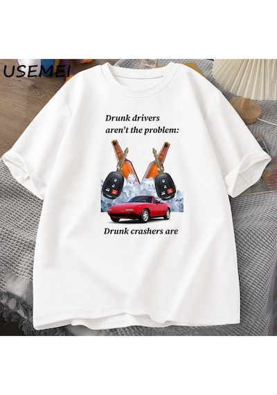 Flood Of Style Sarhoş Sürücüleri Erkek Tişört Komik T Shirt Sarhoş Sürüş Moda Kısa Kollu T-shirt Pamuk Erkek Beyaz
