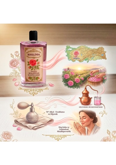 Roselinda 70 Derece Gül Kolonyası Cam Şişe 200 ML