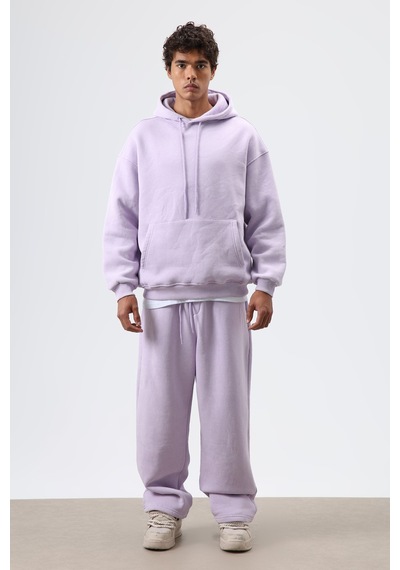Vamos Basic Oversize Yıkamalı Hoodie Lila