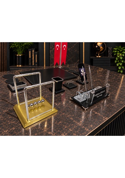 Ofis Prestij 13 Parça Gold Denge Toplu Kristal Kişiye Özel İsimlik Ve Sümen Seti Gold - Siyah