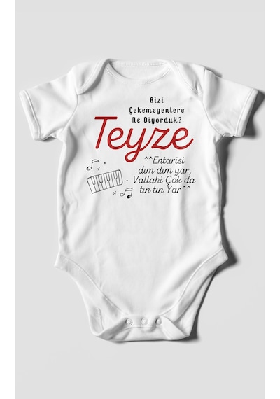 Bizi Çekemeyenlere Ne Diyorduk Teyze Baskılı Bebek Zıbını Çıtçıtlı Body %100 Pamuk Kısa Kol Beyaz