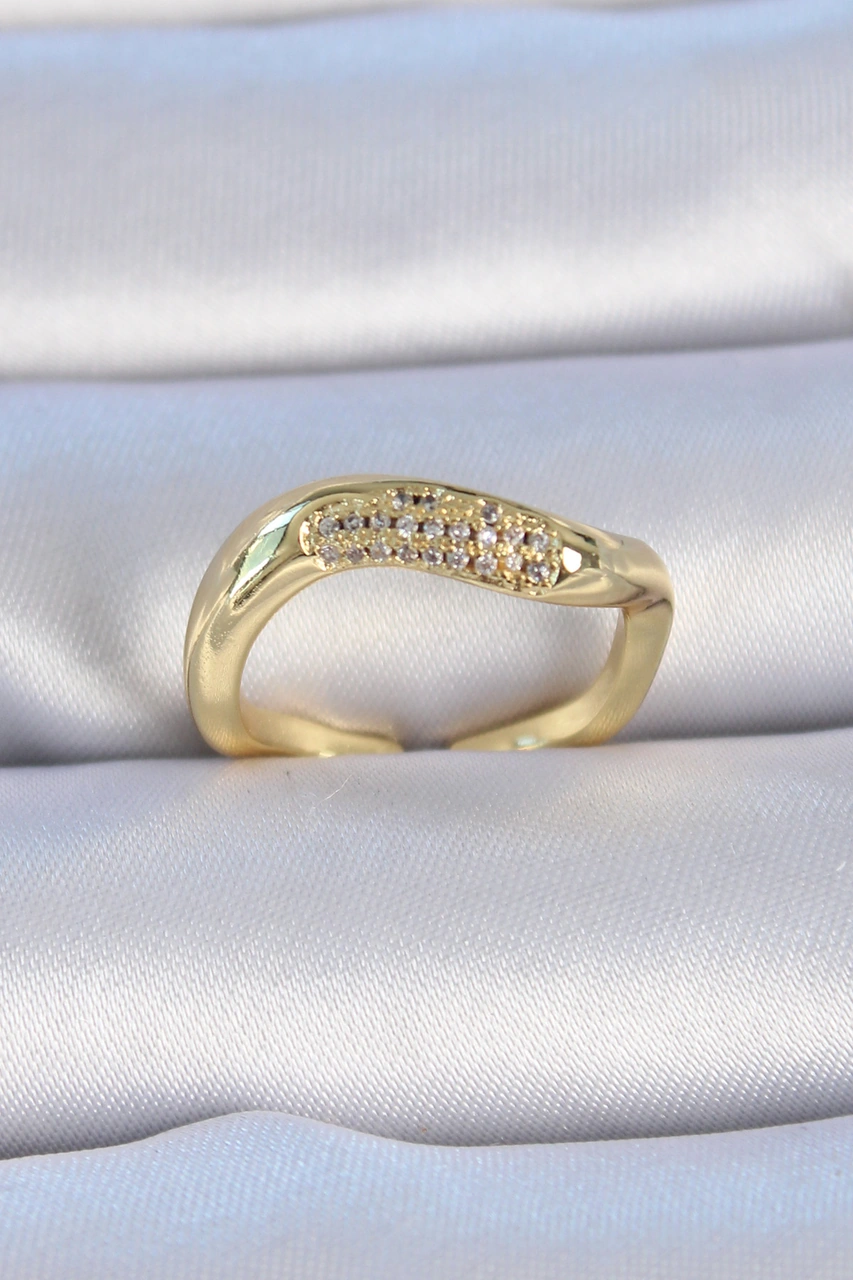 Pirinç Gold Renk Zirkon Taşlı Kadın Yüzük Altın 43067256
