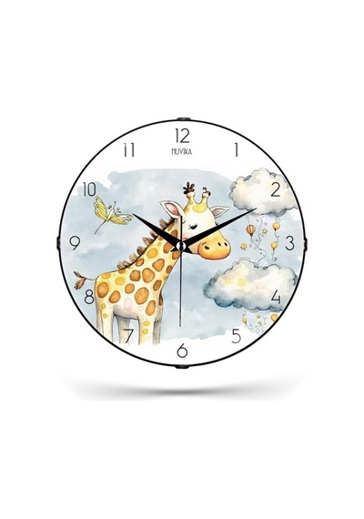 Çocuk Odası Saati Dekoratif Sessiz Zürafa Desenli 26cm Pds-26 Myk9920-3 Zürafa