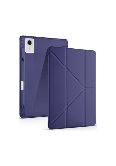 Lenovo Idea Tab Plus 12.1 2025 Tb361fu-tb361zu Uyumlu Kalem Bölmeli Dönebilen Üçgen Standlı Tri Folding Tablet Kılıfı - Lacivert - T42077