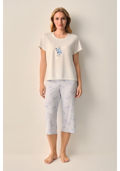 Suwen Rowena Kapri Şort Pijama Takımı Sh26619659348 Mavi