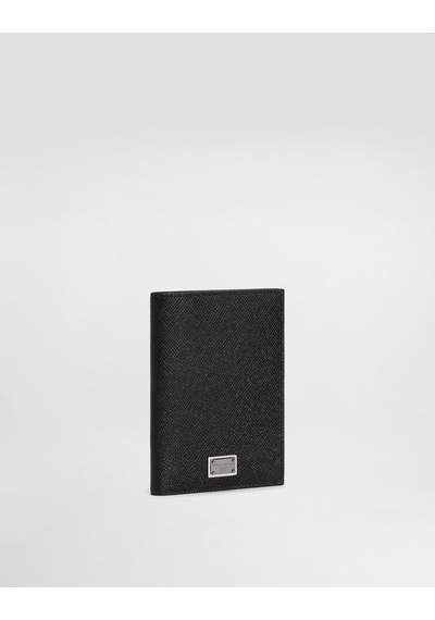 Dolce & Gabbana Logo Calfskin Passport Cover Siyah