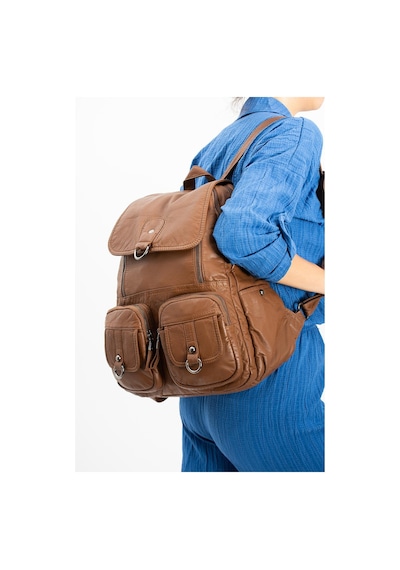 571 Collections Yıkanmış Deri Sırt Çantası Taba Model: 571-11-11e - Taba
