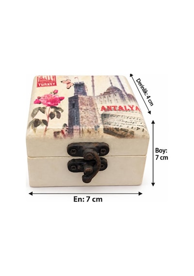 Ahşap Takı Kutusu Aynalı Dekoratif Mücevher Ve Yüzük Saklama Kutusu 7x7x4 Cm