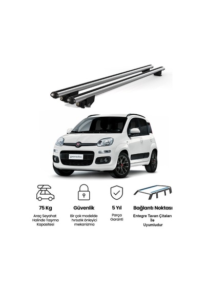 Kanca Fiat Panda 2012 Ve Sonrası Uyumlu Gri Kilitli Ara Atkı 120cm Port Bagaj Tavan Barı