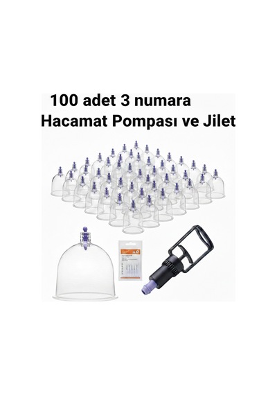 Kupa Ve Masaj Seti 100 Adet 3 Numara Plastik Kupa + Pompa + Jilet