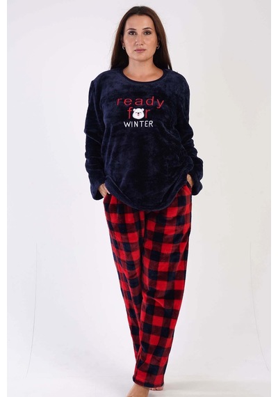 Vienetta Kadın Uzun Kol Büyük Beden Welsoft Lacivert Pijama Takımı 3c0t4n0o83 001