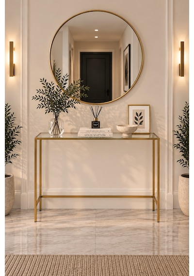 Teknor Gold Çerçeveli Şeffaf Camlı Antre Dresuar 100 85 20