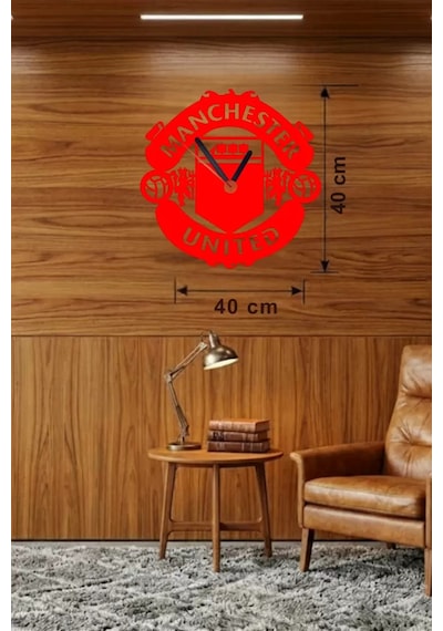 Mey İthalat Manchester United Logolu Ahşap Duvar Saati - 40x40 Cm Taraftar Hediyesi Çok Renkli