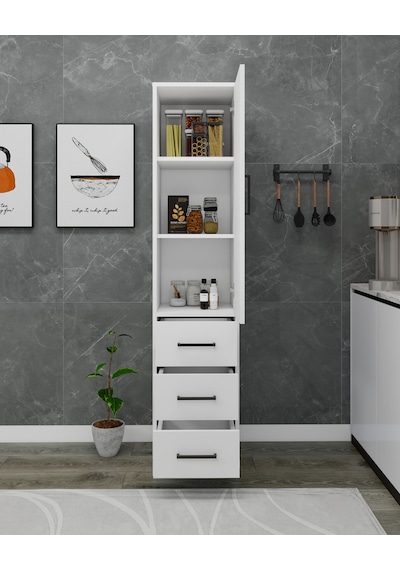 Modera Çok Amaçlı Dolap 3 Çekmeceli Kapaklı Modern Saklama Dolabı, Mutfak Banyo Dolabı, Beyaz Beyaz Modera Çok Amaçlı Dolap 3 Çekmeceli Kapaklı Modern Saklama Dolabı, Mutfak Banyo Dolabı, Beyaz Beyaz