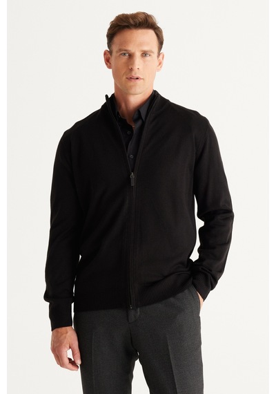 AC&Co / Altınyıldız Classics Erkek Sıyah Tüylenme Yapmayan Standart Fit Normal Kesim Dik Yaka Triko Hırka Siyah AC&Co / Altınyıldız Classics Erkek Sıyah Tüylenme Yapmayan Standart Fit Normal Kesim Dik Yaka Triko Hırka Siyah