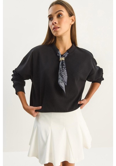 Shade Kadın Fular Detaylı Pamuklu Ottoman Sweatshirt 6931 60283689 - Siyah